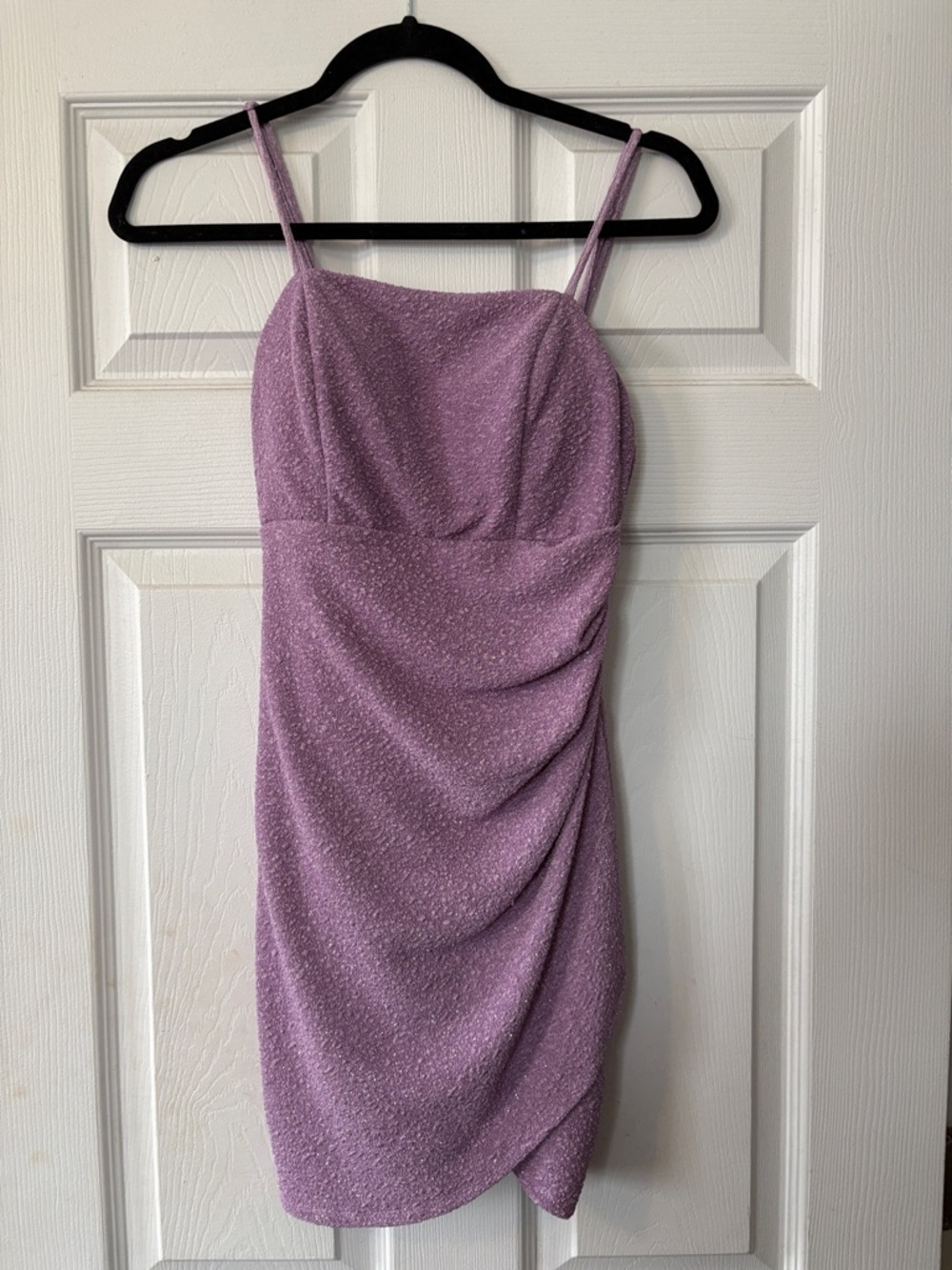 Crystal Doll Lilac Sparkle Ruched Mini Dress